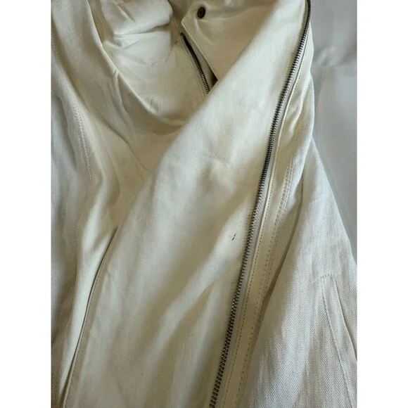 VINCE Asymmetric Leather Linen Moto Vest Sz L Cream Ivory White Zip MSRP $625